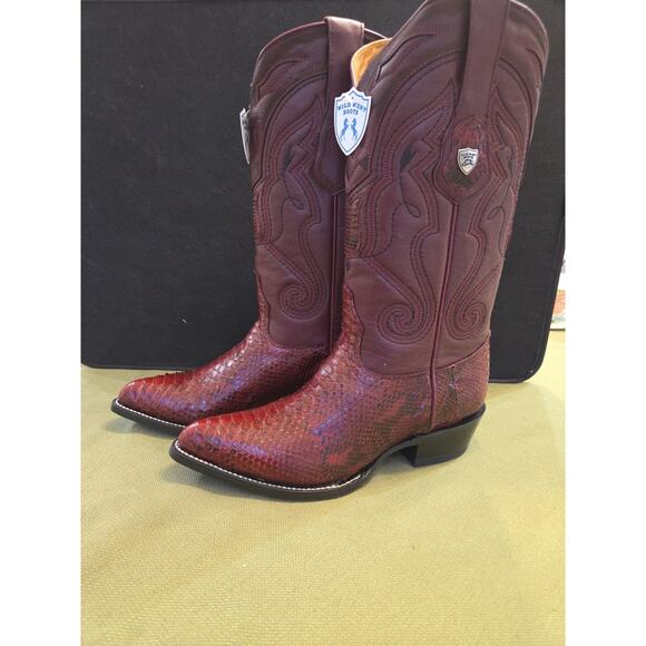 Wild West Burgundy Snake J Toe Cowboy Boot Handmade 299N5707 main image 10